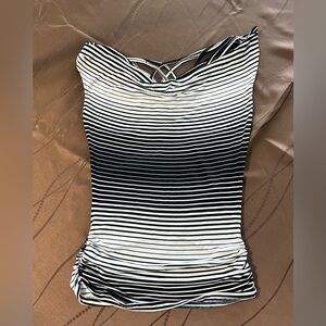 bebe Black and White Striped Blouse